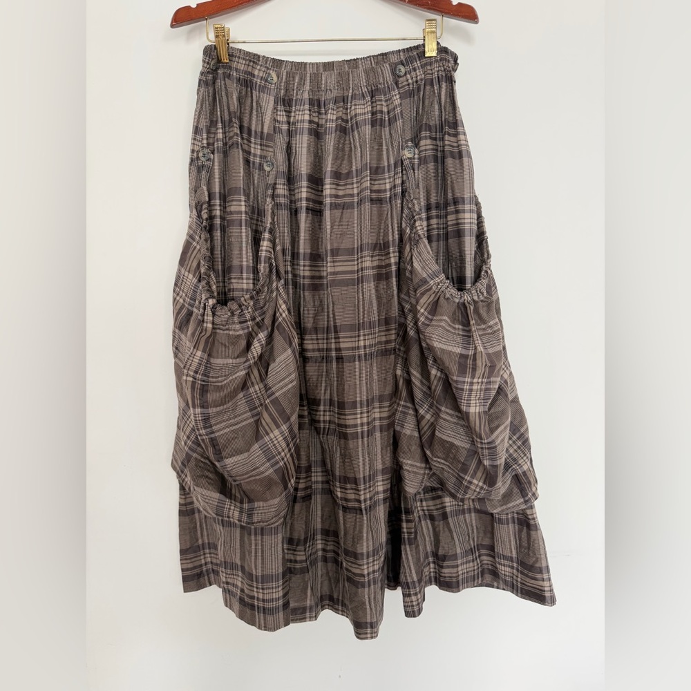 SPIRITHIOUSE Elegant Plaid A-Line Skirt in Brown